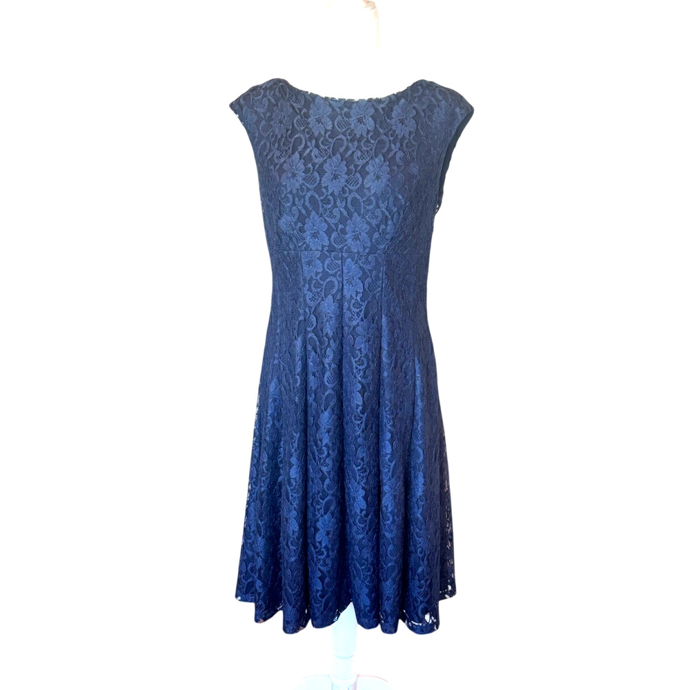 Lauren Ralph Lauren Navy Blue Lace Fit Flare Dress Size 10